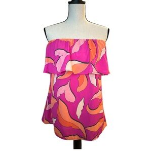 TYCHE Pink & Orange Off-Shoulder Ruffle Top | Size Medium